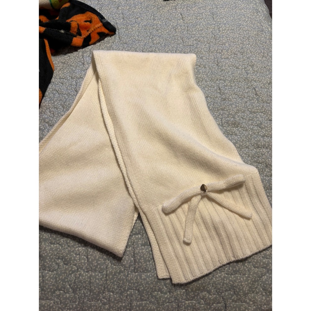 Kate Spade Scarf Women OS Cream Excellent Bow Detail Ribbed Knit Cozy Soft